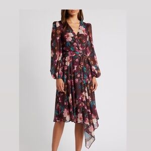 Eliza J Floral Long Sleeve Faux Wrap Dress